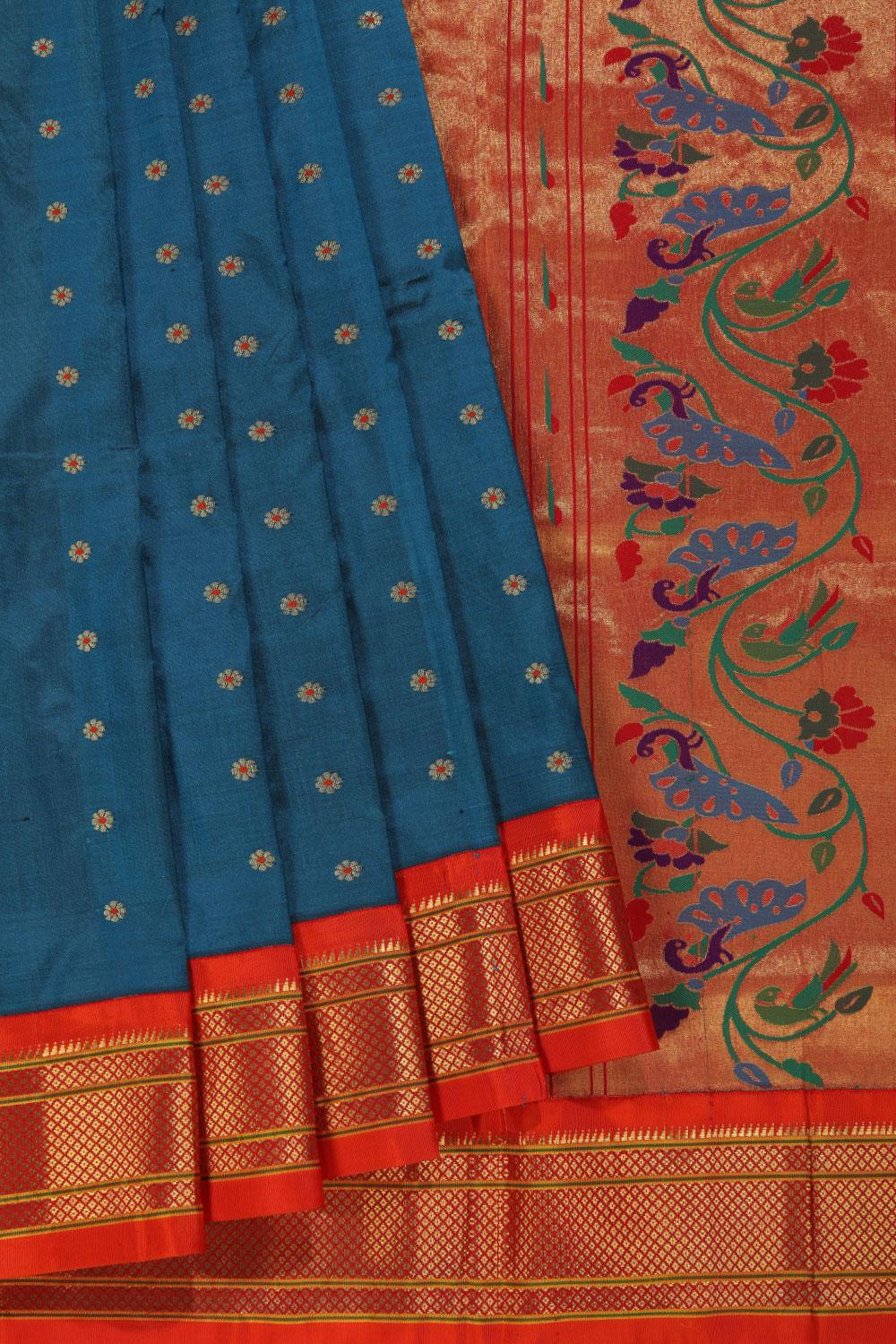 Paithani Silk Peacock Blue Saree With Peacock Paisley Pallu 4830